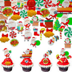 Morofme 300pcs Edible Christmas Cake Decoration Wafer Paper Christmas Cupcake Toppers Edible Santa Clause Xmas Tree Snowman Cupcake Decorations Holiday Cake Decor for New Years Theme Party