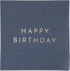 Bonjour Fête Navy Blue Happy Birthday Small Party Paper Napkins | 3-Ply Napkins | Party Supplies Decorations | Premium Cocktail Napkins | Gold Foil | Party Table Decor | Pack of 20, 5" Folded