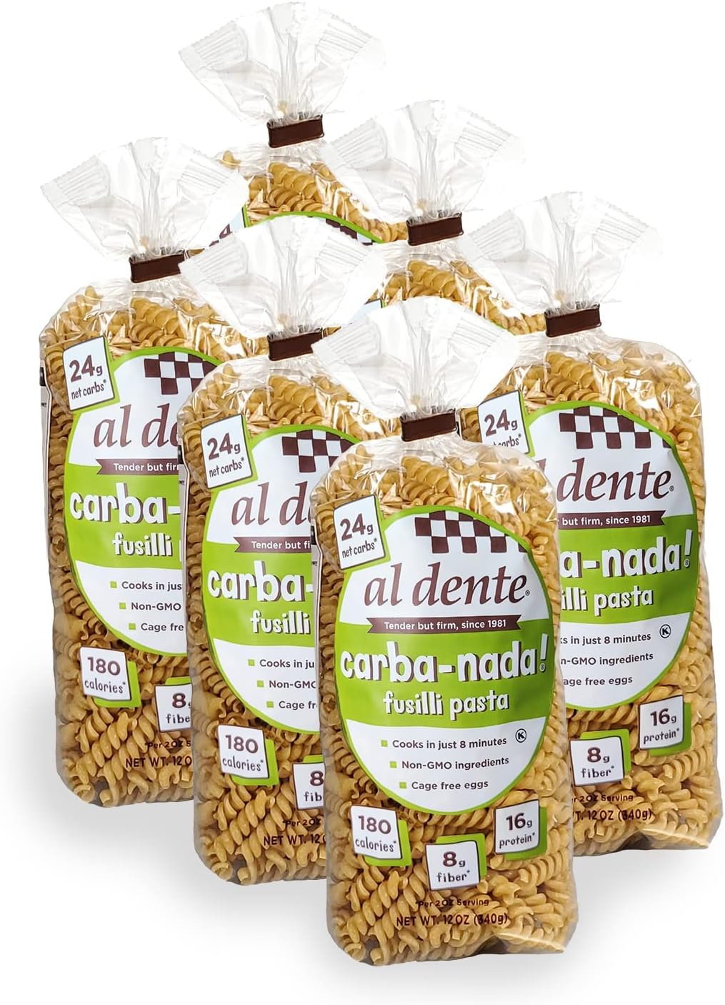 Al Dente Carba-Nada Fusilli - Low Carb, High Protein - Keto & Point-Based Diet-Friendly, Artisanal Pasta Noodles, Cage-Free Eggs & Non-GMO Ingredients. 12oz Bags (Pack of 6)