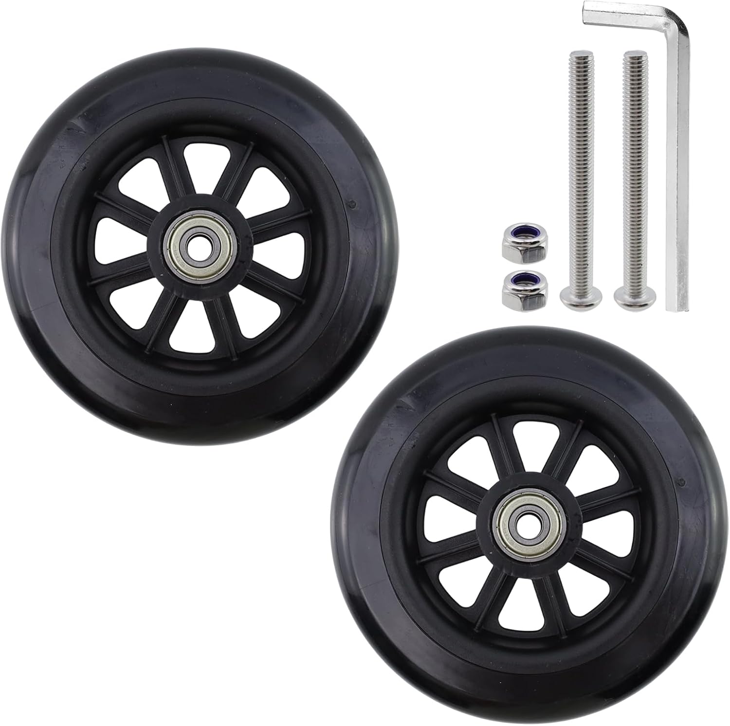 5 Inch Rubber Front Replacement Wheels, 2 Pcs Anti-Slip Rollator Walker Replacement Wheels Accessories with Screws wheelchair Front Wheel for Rollators, Wheelchairs, Walkers (Black)