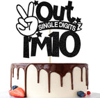 Out Single Digits I'm 10 Cake Topper, Double Digits 10, for Boys Girls 10th Birthday Decorations, Happy 10th Bithday Decorations Black Glitter