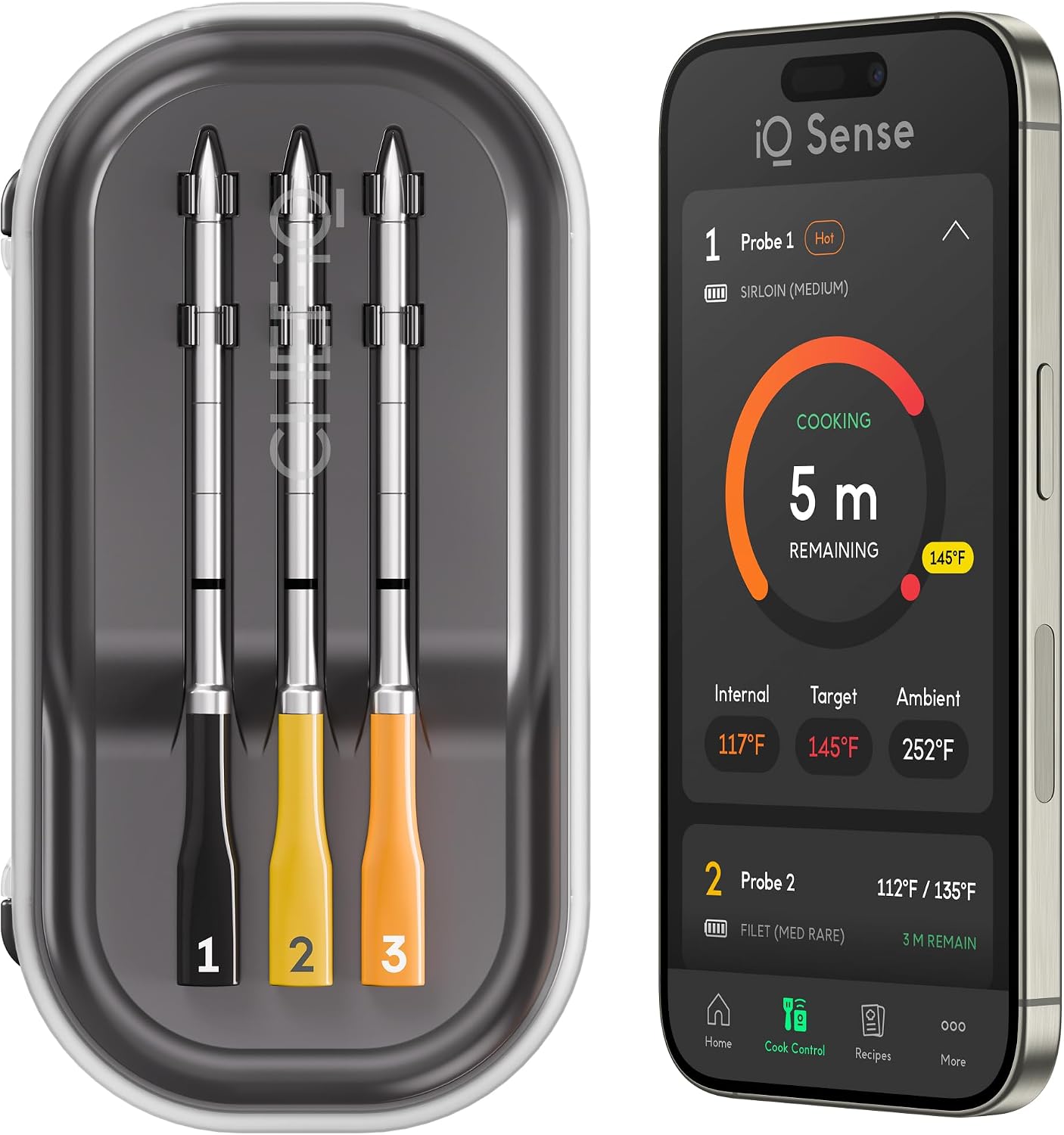 CHEF iQ Sense | Smart Wireless Meat Thermometer | 3 Ultra-Thin Probes | WiFi Unlimited Range | 1000°F Heat Safe | 5 Sensors | BBQ, Grill, Oven, Smoker, Air Fryer | Gen3