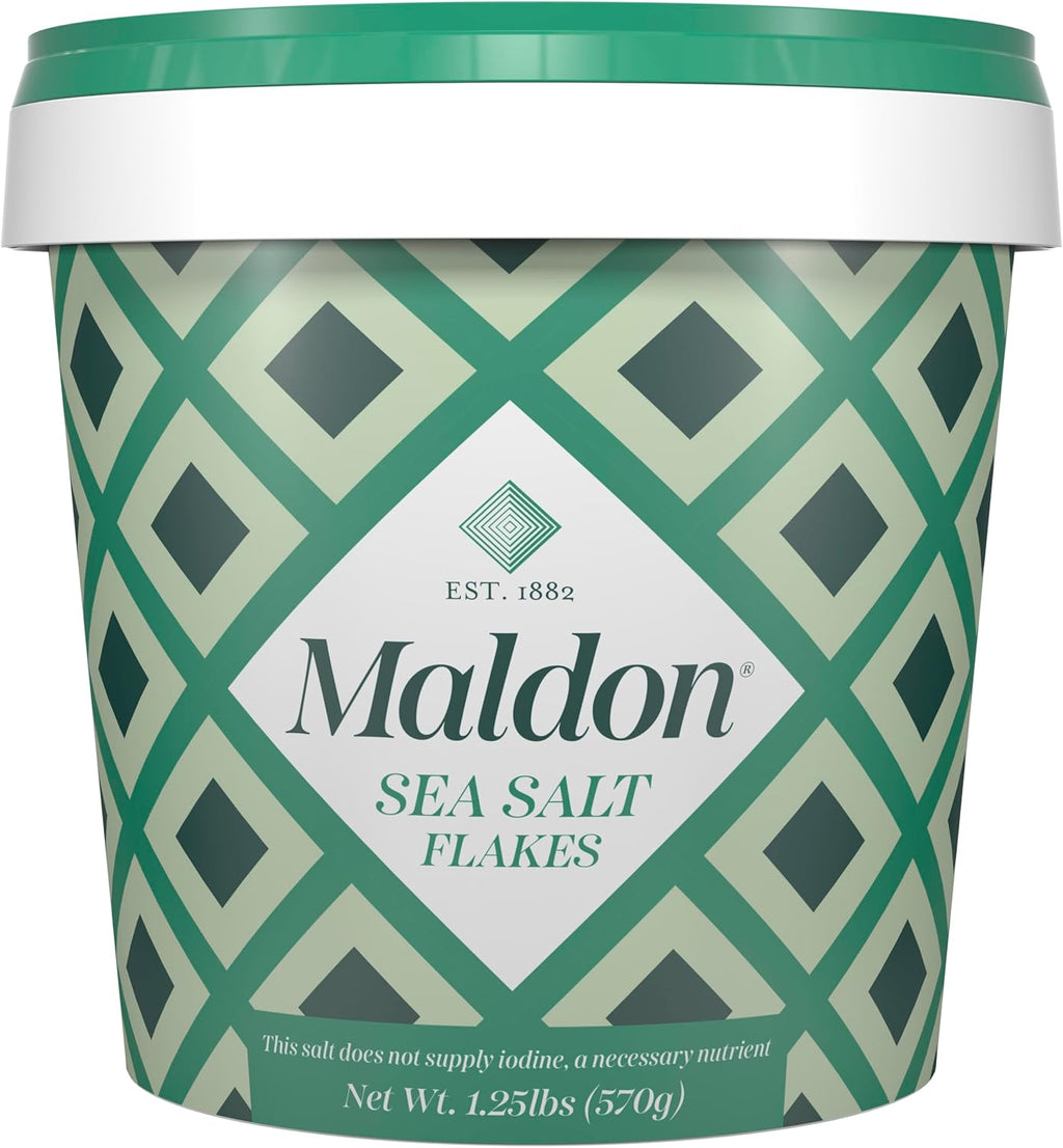 Maldon Salt, Sea Salt Flakes, 20 oz (570 g), Resealable Tub – Kosher, Natural, Unique Gourmet Pyramid Shaped Salt Flakes, Perfect for a Wide Range of Dishes, Hand-Harvested for Four Generations