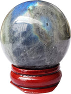 40mm Moonstone Healing Crystal Divination Sphere Sculpture Figurine Gemstone Ball,Feng Shui Chakra Aura Home Desk Decor Decorative Collection,with Wooden Stand