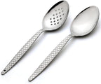 Chef Kunz Spoon | Pack of 2 | 9 inch 18/10 Stainless Steel Silver Plating Spoon | Non-Slip Grip Spoons for Basting, Quenelle, Serving, Sauces (Medium 2, kunz Spoon Set (2 piece)