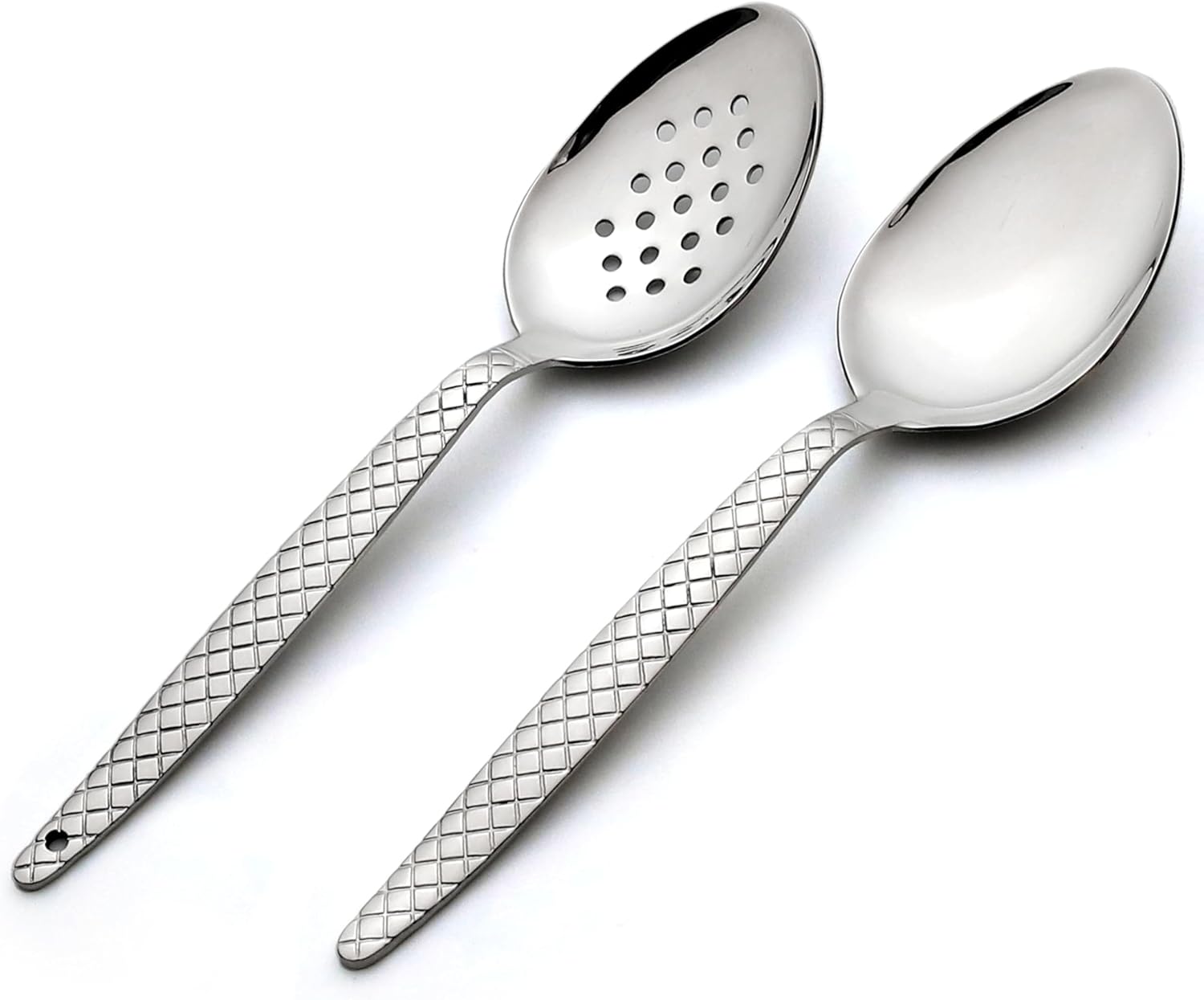 Chef Kunz Spoon | Pack of 2 | 9 inch 18/10 Stainless Steel Silver Plating Spoon | Non-Slip Grip Spoons for Basting, Quenelle, Serving, Sauces (Medium 2, kunz Spoon Set (2 piece)