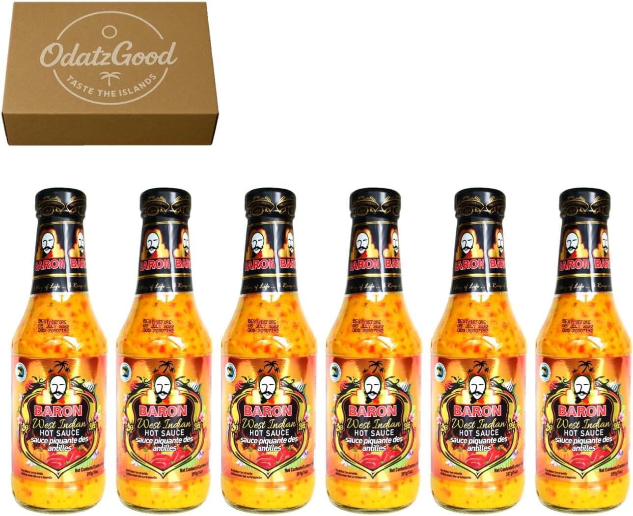 Baron West Indian Hot Sauce 14oz (397g) 6-Pack – Product of St. Lucia – Curated & Packaged by ODatzGood