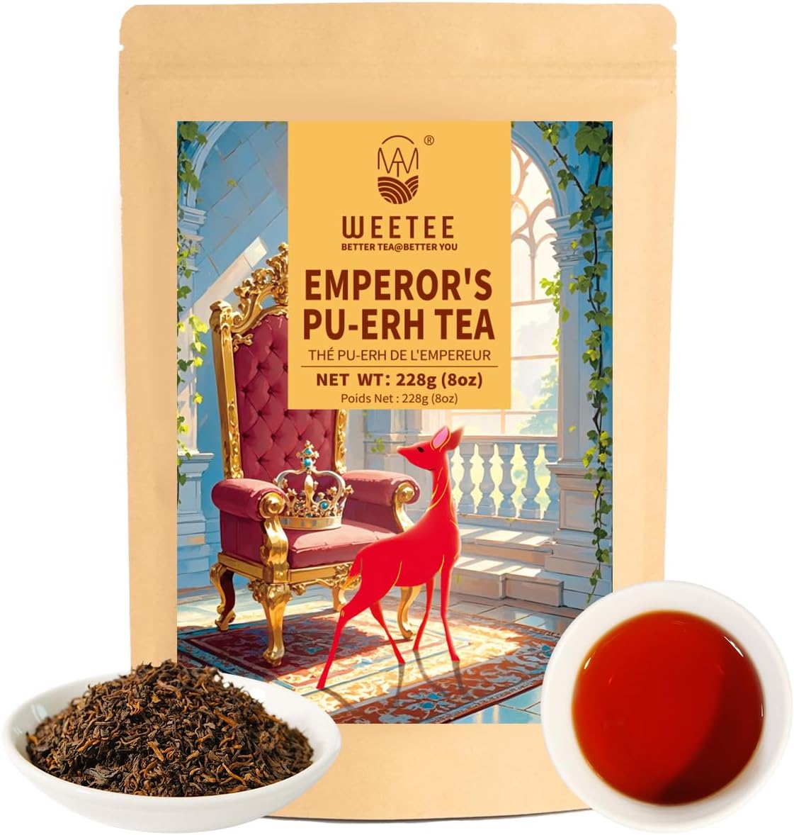 WT WEETEE Emperor's Pu-erh Tea, 228g Puerh Loose Leaf Tea, Aged Fermented Chinese Yunnan Dark Tea, Deeply Aromatic • Smooth & Full-Bodied