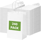 OUTUXED 240pcs White Paper Bags with Handles, 5.25x3.2x8 Inches Small White Gift Bags Bulk for Valentines, Christmas, Shopping, Birthday, Wedding and Business Party
