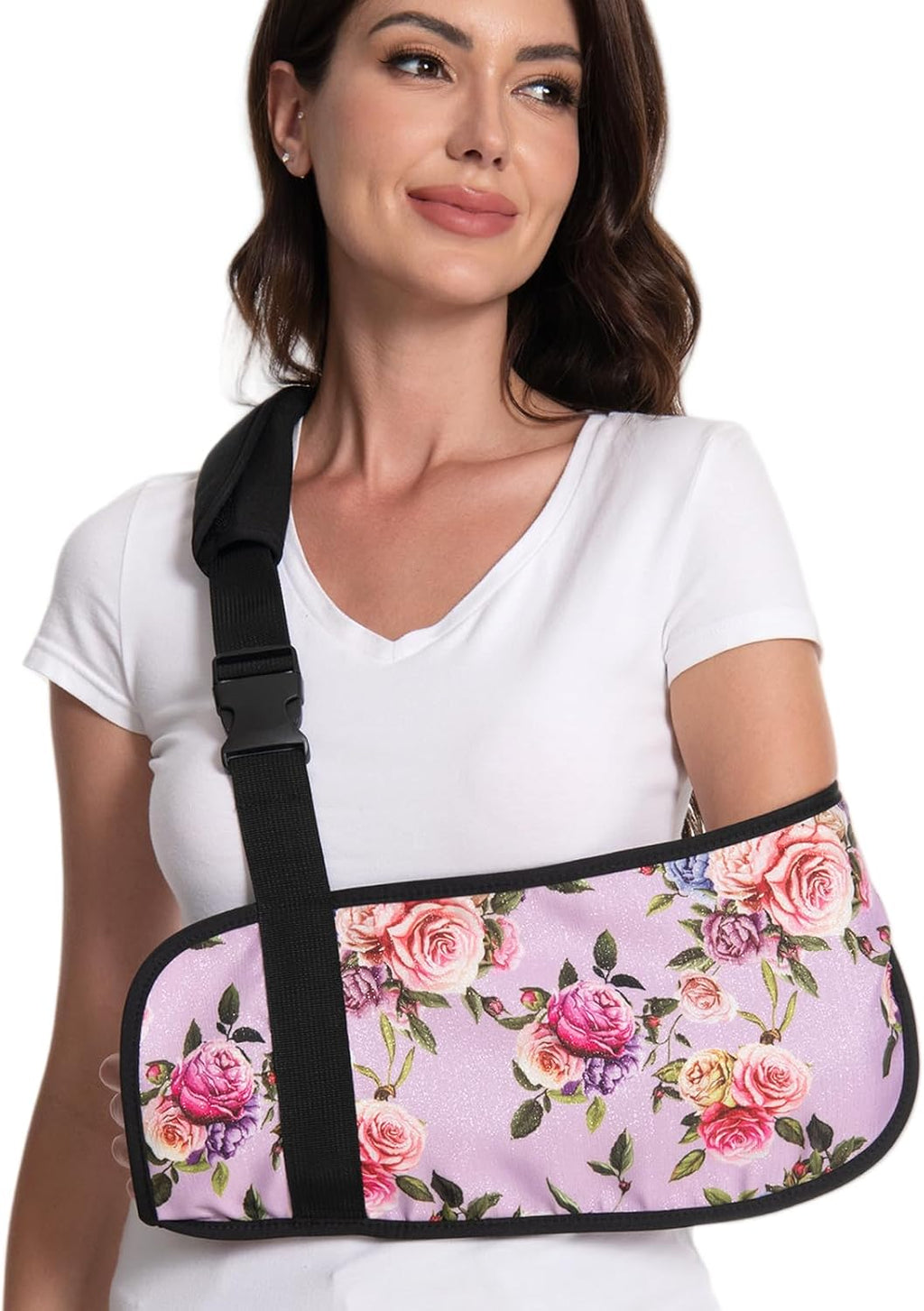 Print Arm Sling for Broken Arm, Torn Rotator Cuff, Shoulder, Elbow, Wrist Injury Support Brace for Women (Purple Rose, One Size)