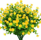 Artificial Flowers Fake Outdoor UV Resistant Boxwood Plants Shrubs 4 Pack, Faux Plastic Greenery for Indoor Outside Hanging Planter Home Office Wedding Farmhouse Decor (Yellow)
