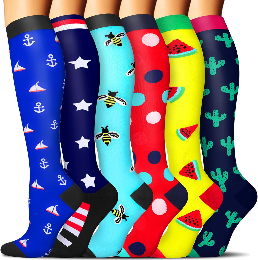 SunFeeling 6 Pairs Compression Socks for Women & Men Circulation - Best Support for Nurses,Running,Athletic,Sports