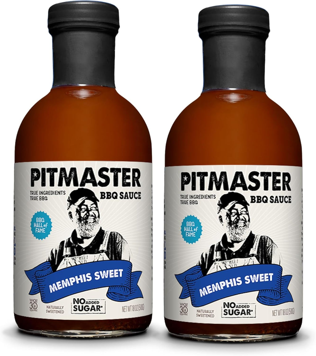 True Made Foods Pitmaster Memphis Sweet Barbecue Sauce - True Pitmaster Memphis-Style BBQ Sauce, No Sugar Added, Keto, Whole30 & Paleo Friendly - 18oz, 2 Pack - Ideal for RIbs, Pork, Chicken and Steaks