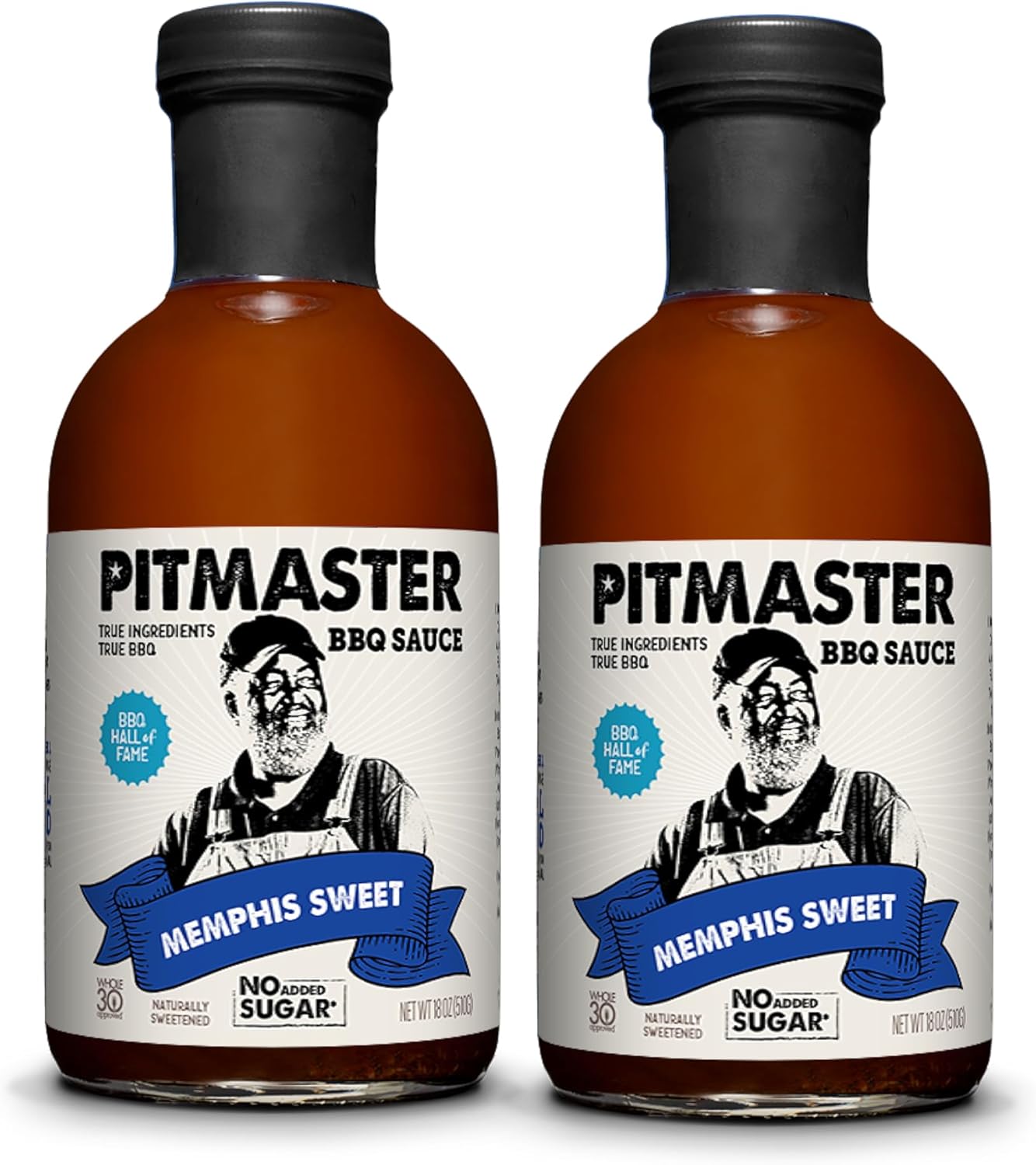 True Made Foods Pitmaster Memphis Sweet Barbecue Sauce - True Pitmaster Memphis-Style BBQ Sauce, No Sugar Added, Keto, Whole30 & Paleo Friendly - 18oz, 2 Pack - Ideal for RIbs, Pork, Chicken and Steaks