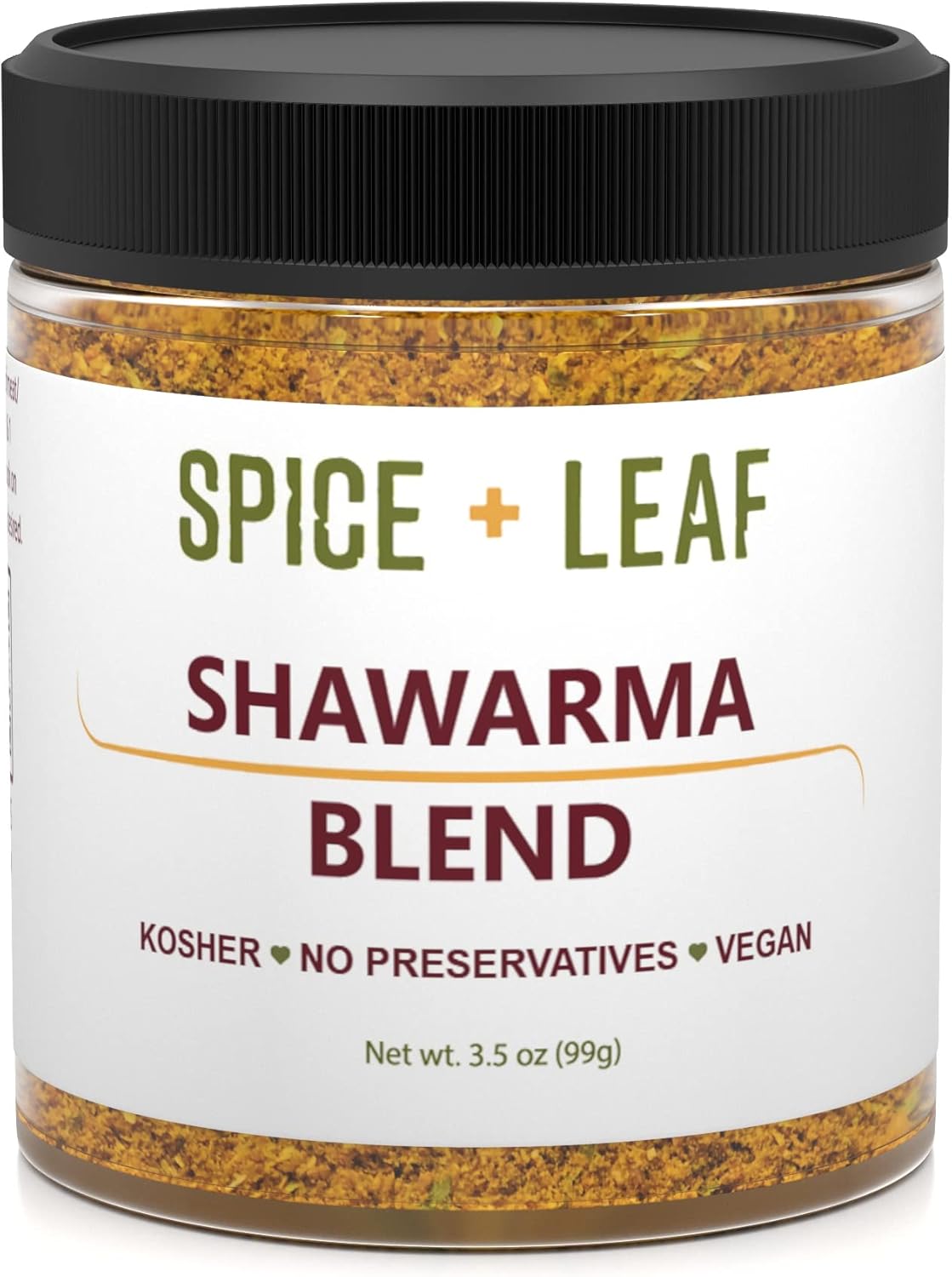 Premium Shawarma Spice Seasoning by Spice + Leaf, 3.5 Oz - Kosher, Vegan Preservative Free Spice Blend for Middle Eastern Flavor. Vegetarian, Dairy Free and Salt Free