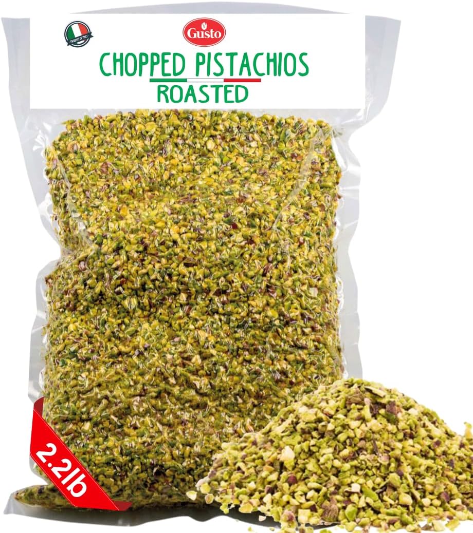 Pistachios Roasted Chopped, 2.2 lb (1 kg), Dry Roasted Unsalted Pistachio Crumbles, Chopped Pistachios nuts for ice cream sundaes, Gusto Etna, Non GMO, Product of Italy