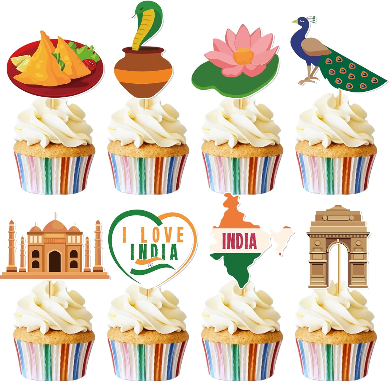 24 Pcs Indian Themed Cupcake Topper I Love Indian Party Cake Decor Indian Decorations Diwali Decorations