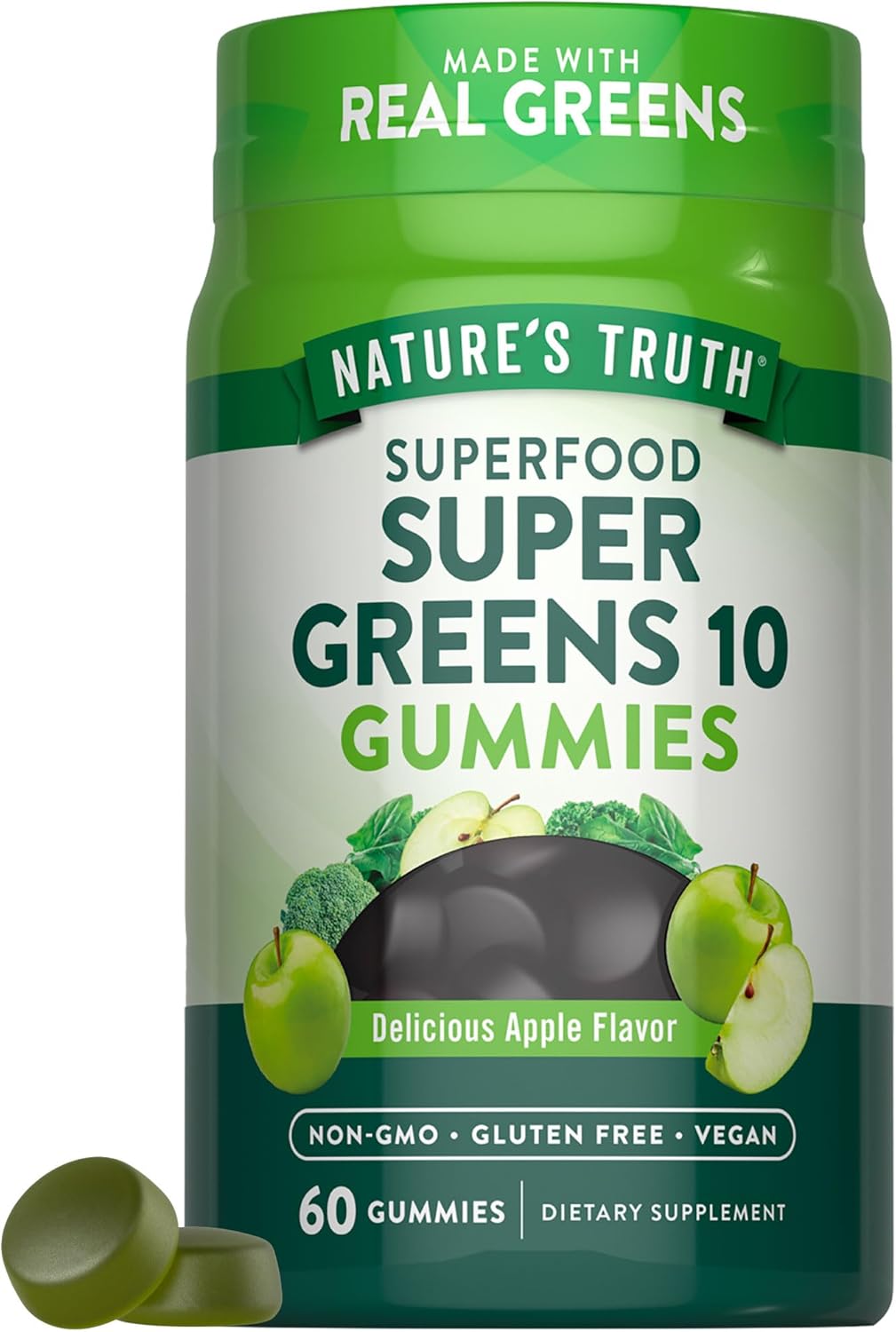 Nature's Truth Super Greens Gummies | 60 Count | Vegan, Non-GMO & Gluten Free | Made with Real Greens | Apple Flavor