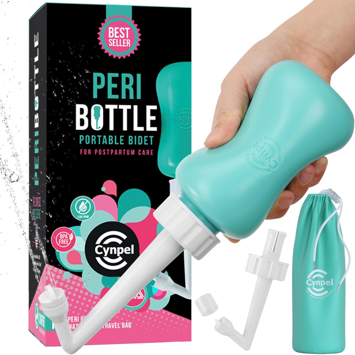 Cynpel Peri Bottle - Postpartum and Perineal Care - FSA HSA Eligible - Portable Hand Held Travel Bidet Sprayer for Women or Men - Handheld Jet Spray Bottle for Toilet - Pack of 1 - Blue