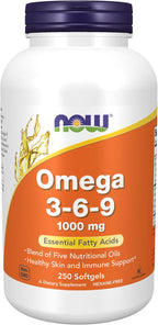 NOW Foods Supplements, Omega 3-6-9 1000 mg with a blend of Flax Seed, Evening Primrose, Canola, Black Currant and Pumpkin Seed Oils, 250 Softgels