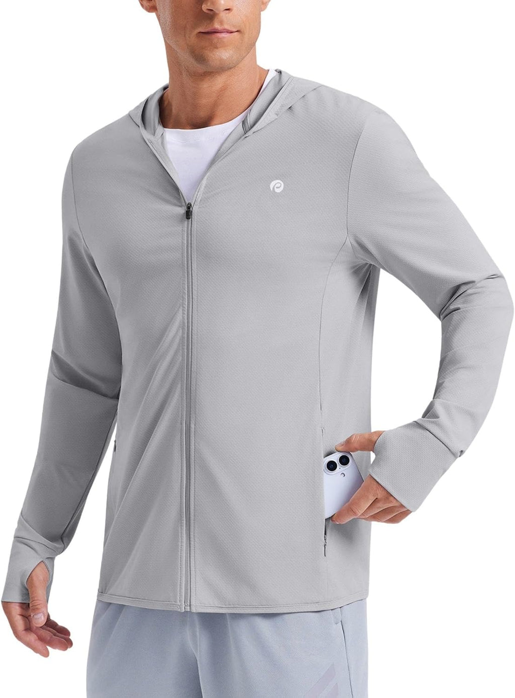 PINSPARK Men's UPF50+ Full Zip Outdoor Hoodies Lightweight Sun Protection Long Sleeve Jacket for Fishing Hiking with Pockets