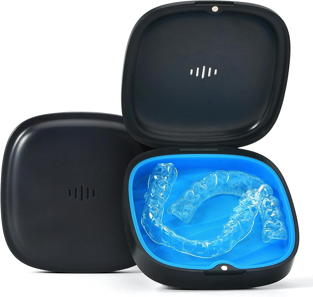 Retainer Case Slim Aligner Case with Vent Holes Removable Inner Tray Silicone for Easy Cleaning (1Pack Black Blue)