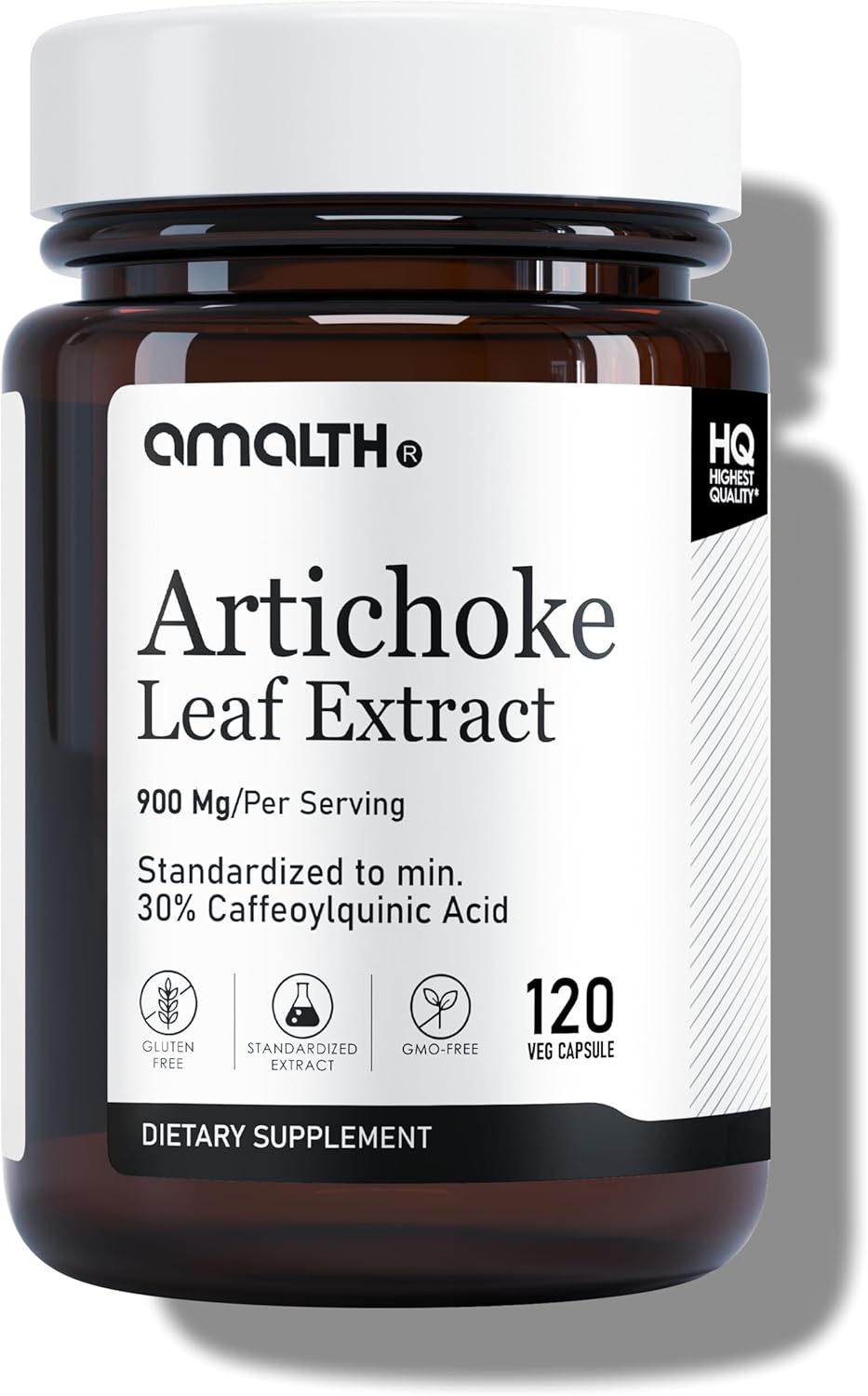 Amalth Artichoke Leaf Extract 120 Veg Capsules -20% Caffeoylquinic Acid Standardized Extract - Non-GMO Gluten Free