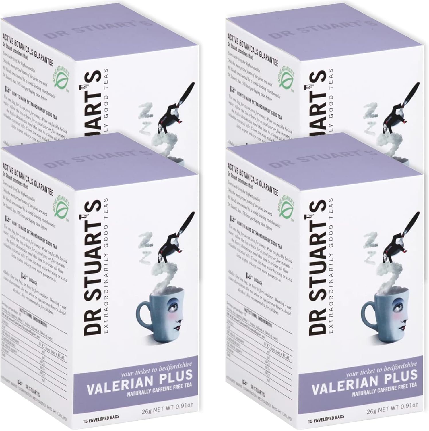 Dr Stuart's Organic Valerian Plus Tea 60 Teabags (15 Bags x Pack of 4) | Herbal Blend of Chamomile, Valerian Root & Fennel | Bedtime Tea Helps in Restful Sleep & Relaxation | Naturally Caffeine Free
