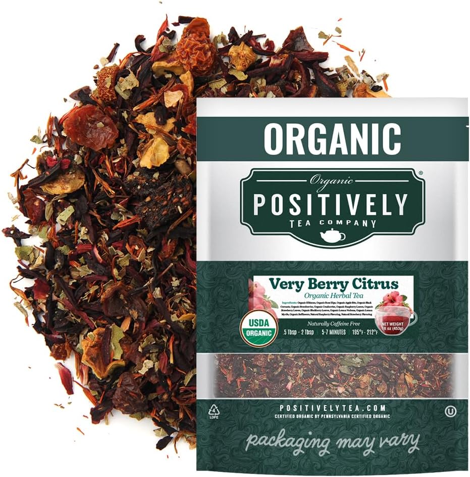 Organic Positively Tea Company, Very Berry Citrus, Herbal Tea, Loose Leaf, 16 Ounce