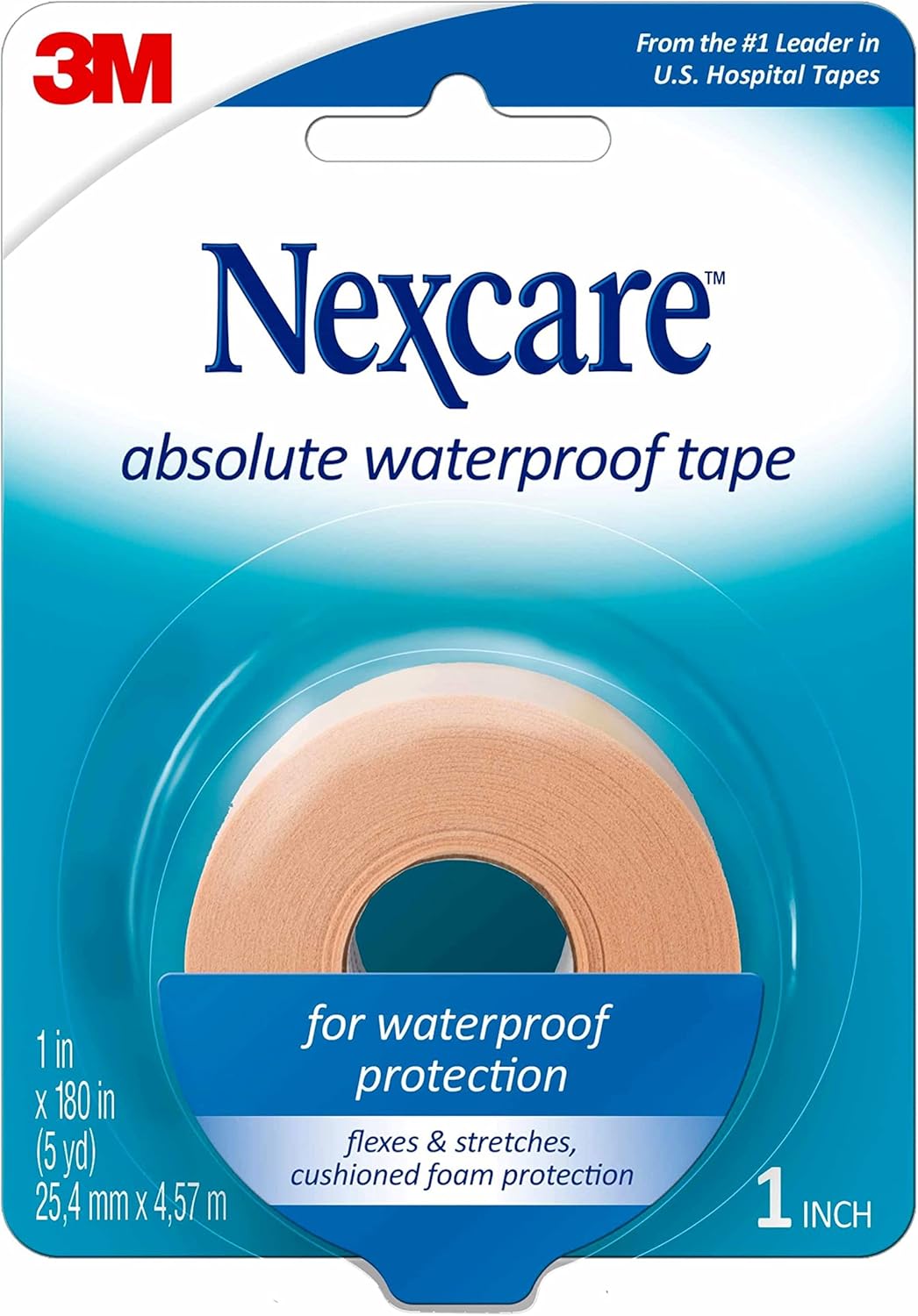 Nexcare Absolute Waterproof Tape, Flexible Foam Medical Tape, Secures Dressing and Keeps Wounds Dry - 1 In x 5 Yds, 1 Roll of Tape
