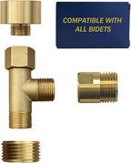 Universal Bidet T Adapter for Any Brand Bidet Hose, All-in-One Solution fit Toilet Tank Inlet or Angle Valve Outlet, 3/8"-7/8"-1/2"，Brass Made