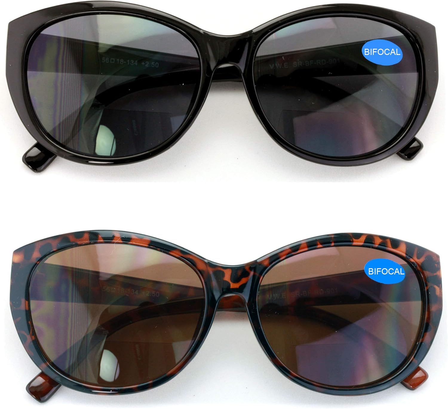 V.W.E. 2 Pairs Women Bifocal Reading Sunglasses Reader Glasses Cateye Vintage Jackie Oval
