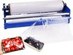Hand Film Wrapping Machine 19.5" Manual Stretch Film Wrapper Cling Film Dispenser Tool for Food Tray packaging (Blue)