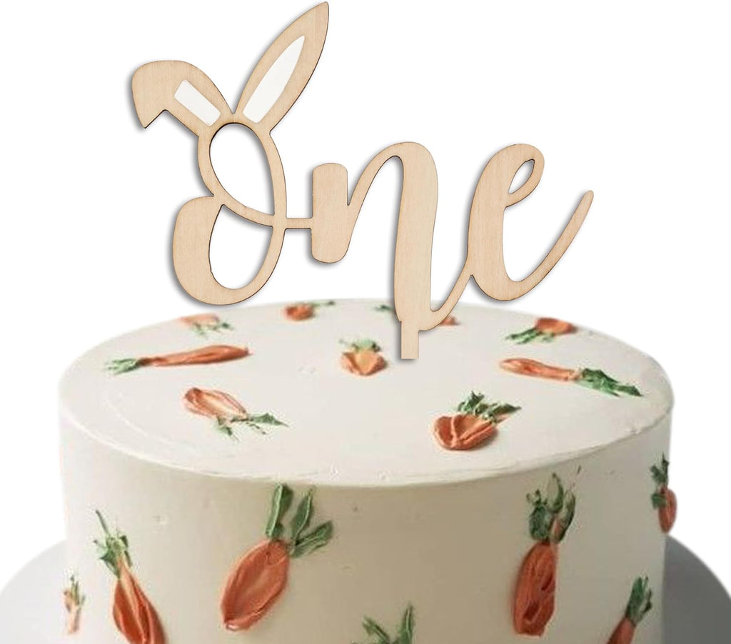Bunny One Cake Topper - Easter Rabbit Theme Cake Topper, Some Bunny is One, Spring Easter First Birthday Party Cake Decorations for Cake Smash, Photo Props...