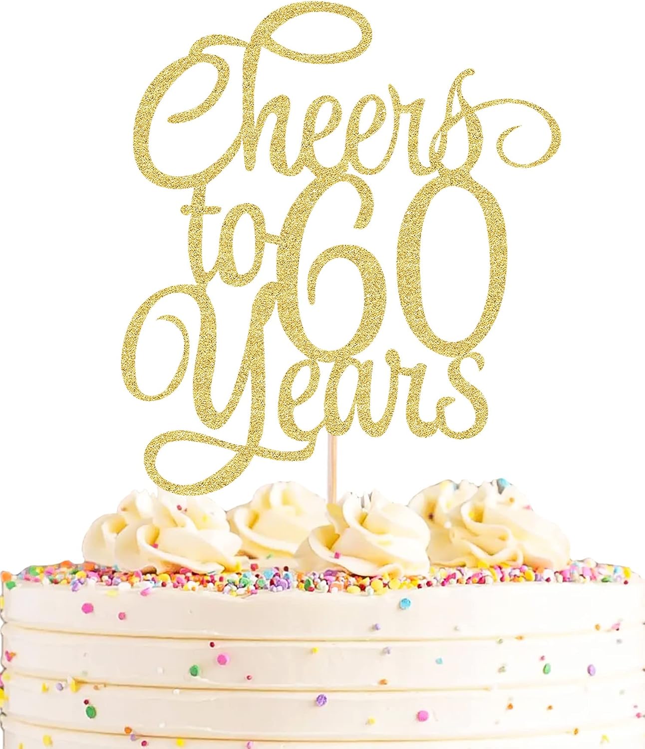 Cheers to 60 Years Cake Topper - Gold Glitter 60th Birthday Cake Decorating Supplies, Perfect for Wedding, Anniversary or Birthday Party Decorations, Photo Booth Props
