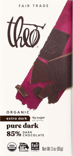 Theo Chocolate Pure Organic Dark Chocolate Bar 85% Cacao, 6 Pack | Vegan, Fair Trade
