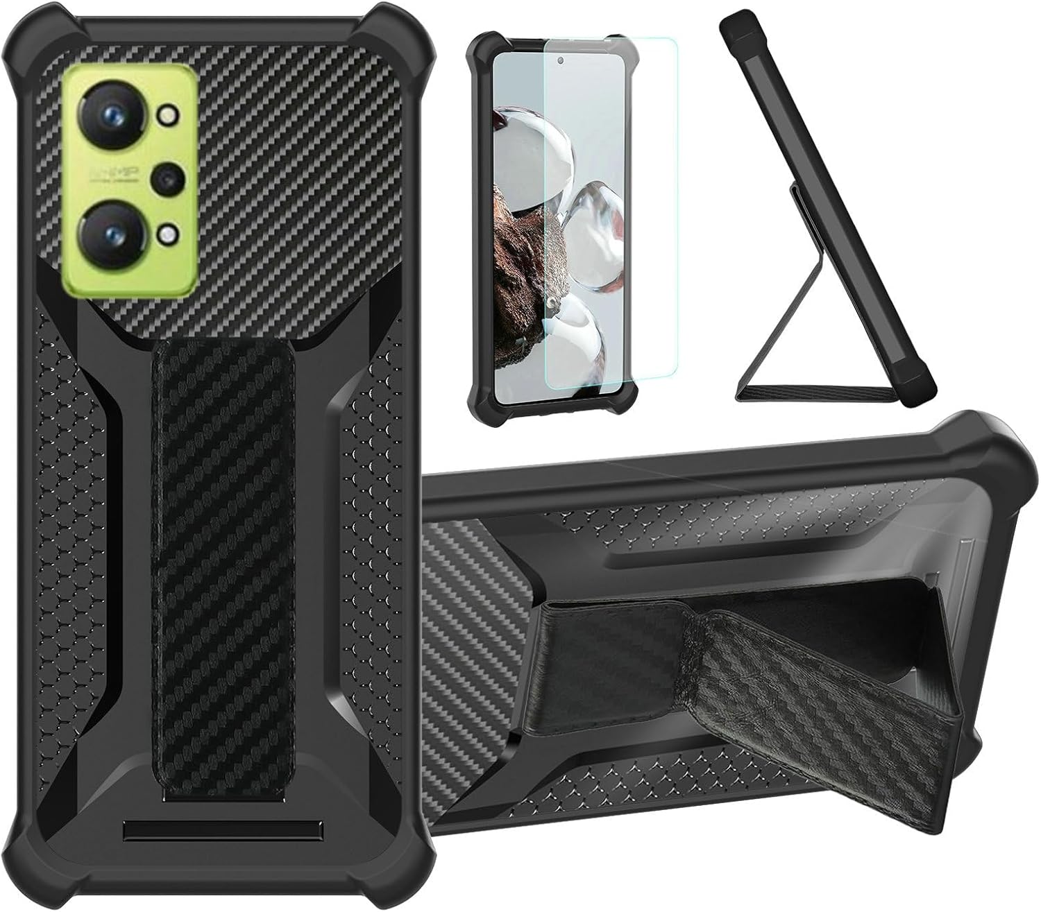 bojioderf Case Compatible for Realme GT NEO 2 Phone Case Cover [with Tempered Glass Screen Protector] Hybrid Case [Folding Support Magnetic] [Frosted Anti-Fingerprint] Black