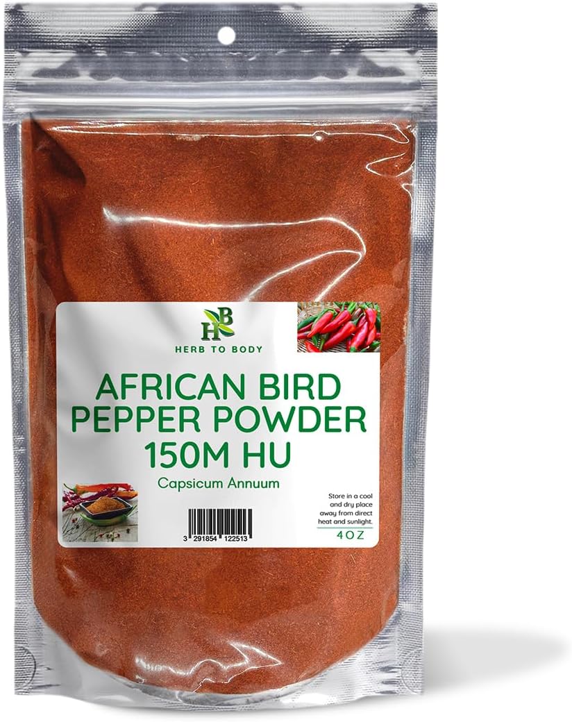 Herb To Body African Bird Pepper Powder - 4oz, Wildcrafted Capsicum Annuum, Authentic African Chili Powder for Cooking, Seasoning, and Spicy Blends