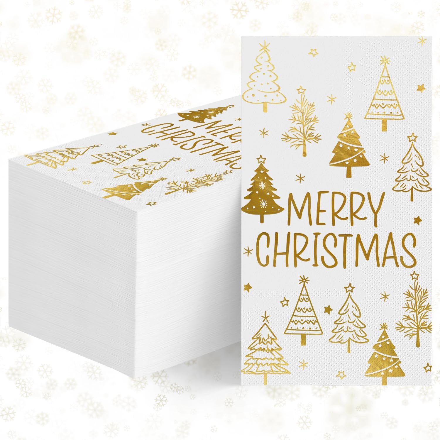 Horaldaily 100 Christmas Disposable Paper Decorative Guest Napkins, White Gold Foil Christmas Tree Cartoon Hand Towel for Party Lunch Dinner Kitchen Bathroom