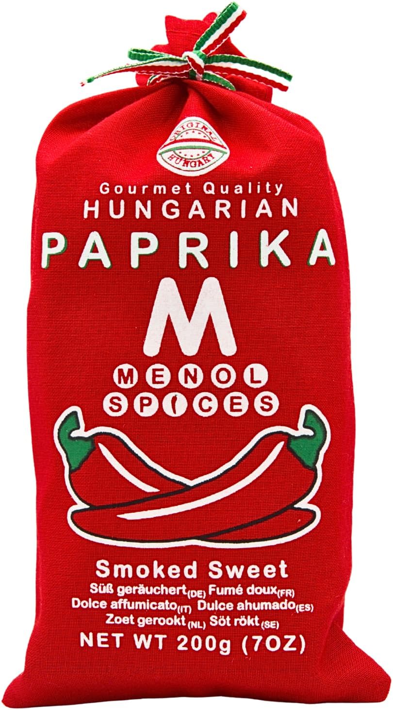 Menol Spices Authentic Hungarian Smoked Paprika Powder (Smoked Sweet, 7oz / 200g) Gourmet Quality, Produced in region of Szeged, Hungary, Incredible Flavor, Freshly ground