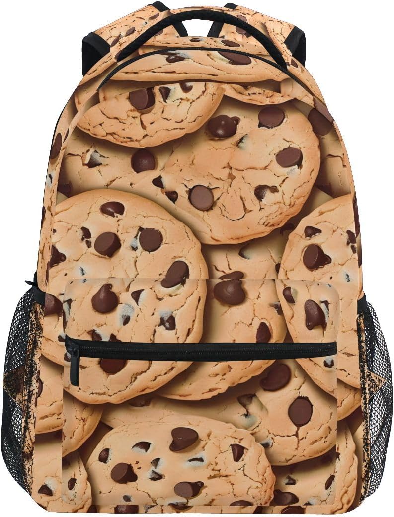 Chocolate Chip Cookies Pattern Backpack for Women Mens Girls Boys Teens, School Backpacks Students Laptop Bookbag Rucksack Casual Daypack for Hiking Traveling Camping Work