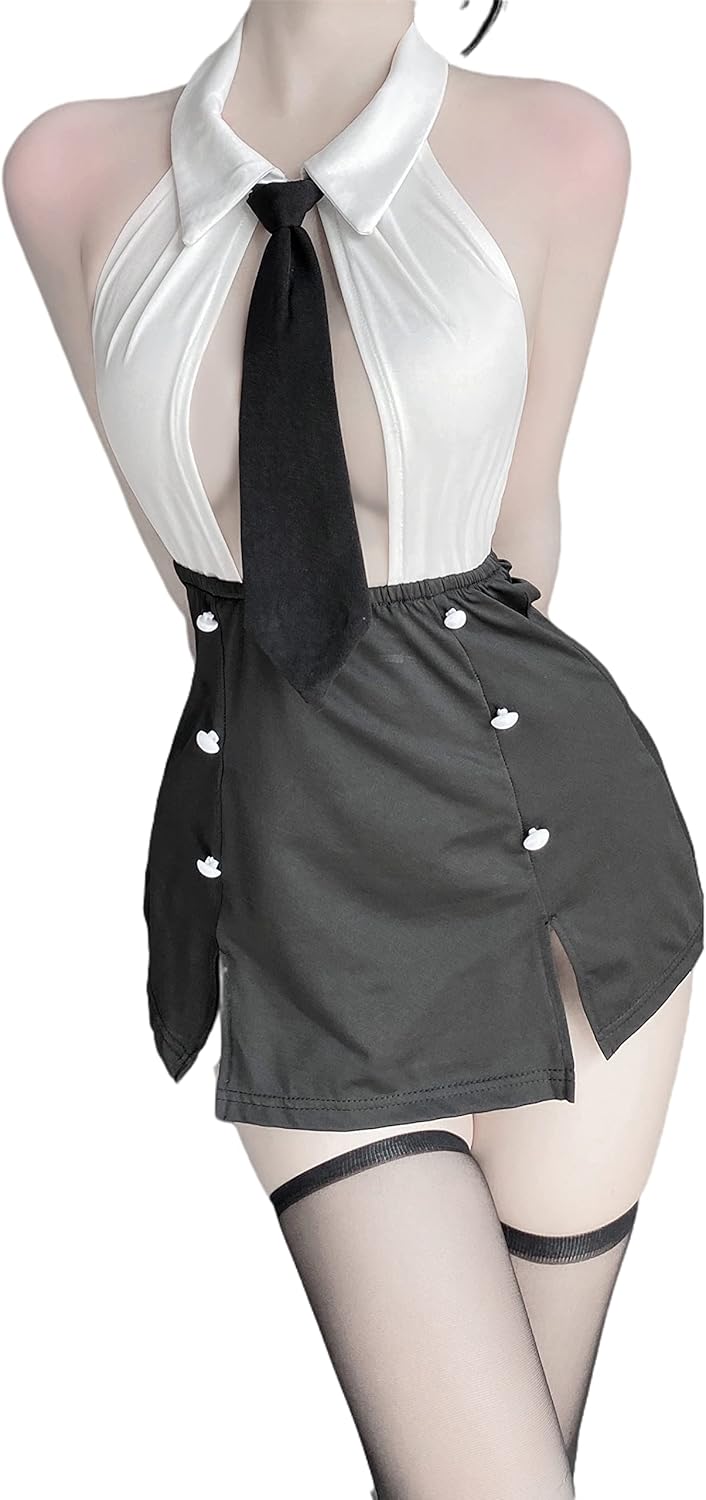 SINGUYUN Women's Office Secretary Uniform Sexy Teacher Costume Cosplay Lingerie With Socks (2489White Black)