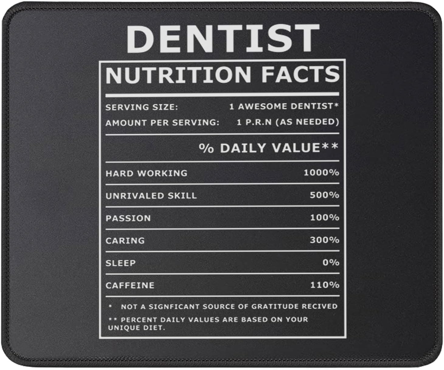 Dentist Nutritional Facts Mouse Pad - Gag Birthday Dentist Gifts for Men/Women - Appreciation Gifts for Dental Hygienist - Funny Mouse Mat 9.5 Inch