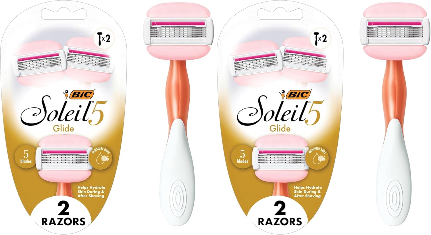 BIC Soleil Glide Disposable Razors for Women, 5 Blades With Shea Butter Moisture Bars For a Smooth Glide, 2 Piece Razor Set (Pack of 2)