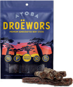 Ayoba Traditional Droewors Grass Fed Beef Paleo Sticks (2 Ounce, Pack of 1) - Keto Friendly, Air-Dried Beef Protein Snacks - Low Carb, Gluten Free, Nitrate Free, No Sugar, Meat Snacks