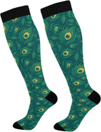 Peacock Feathers Compression Socks for Women & Men – Knee High Support for Running, Nurses, Travel, Workout – 1 Pair