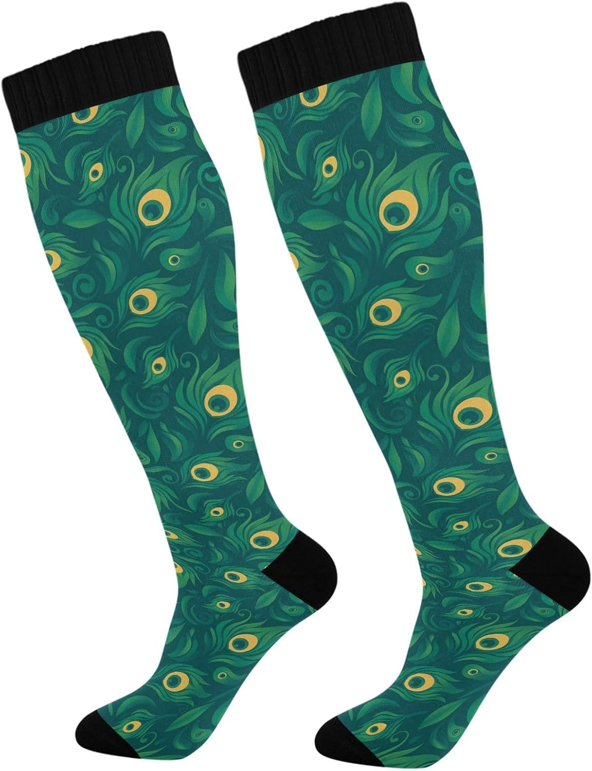 Peacock Feathers Compression Socks for Women & Men – Knee High Support for Running, Nurses, Travel, Workout – 1 Pair