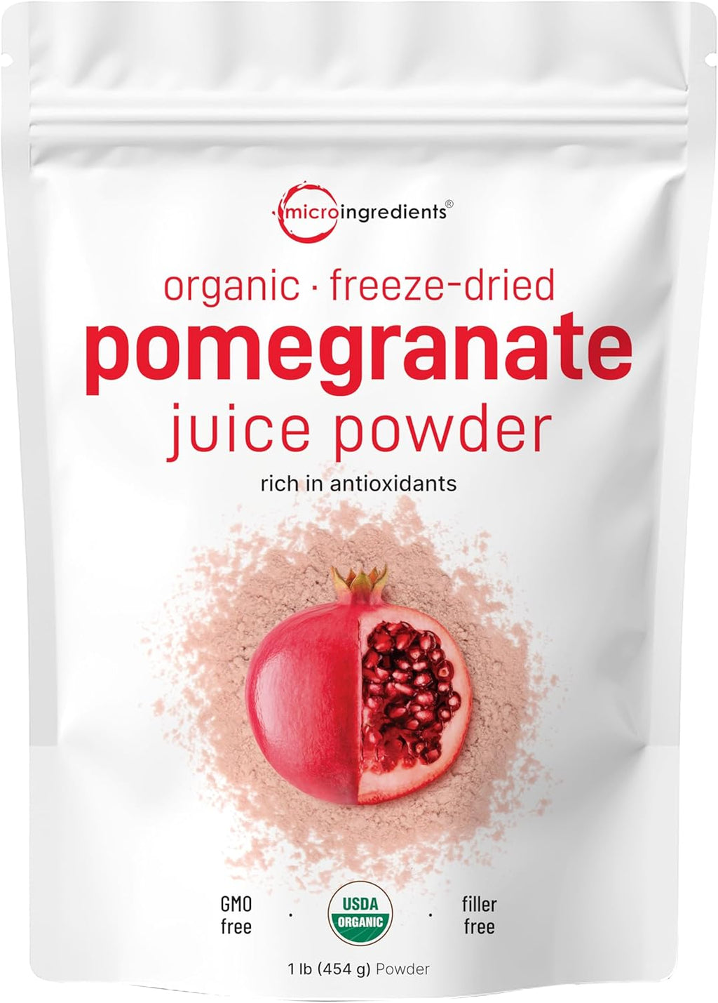 Organic Pomegranate Juice Powder, 1 Pound | 100% Natural Fruit Powder | Freeze Dried & Cold Pressed | No Sugar & Additives | Great Flavor for Drinks, Smoothie, & Beverages | Non-GMO & Vegan Friendly