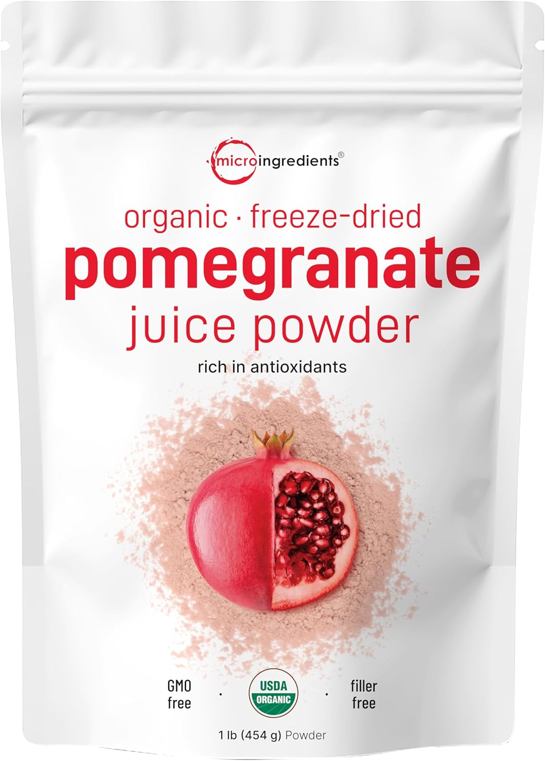 Organic Pomegranate Juice Powder, 1 Pound | 100% Natural Fruit Powder | Freeze Dried & Cold Pressed | No Sugar & Additives | Great Flavor for Drinks, Smoothie, & Beverages | Non-GMO & Vegan Friendly