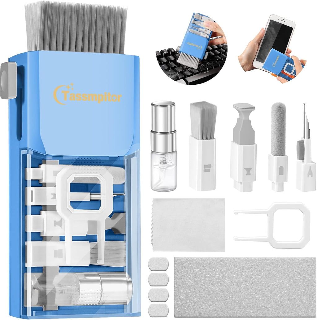 Tassmpitor Laptop Cleaning Kit, Keyboard Cleaning Kit with Spray and Wipe, Keyboard Cleaner for MacBook iPad Tablet iPhone Computer Camera Lens Airpods Earbuds, Mutitool Brush for Electronic Screen